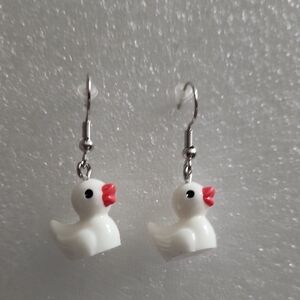 Hand Crafted White Duck Earrings with Pink Beaks